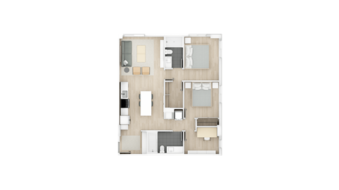 Two bedroom + Den, two bath 969 sq.ft apartment suite with a Northeast view. One of a kind!